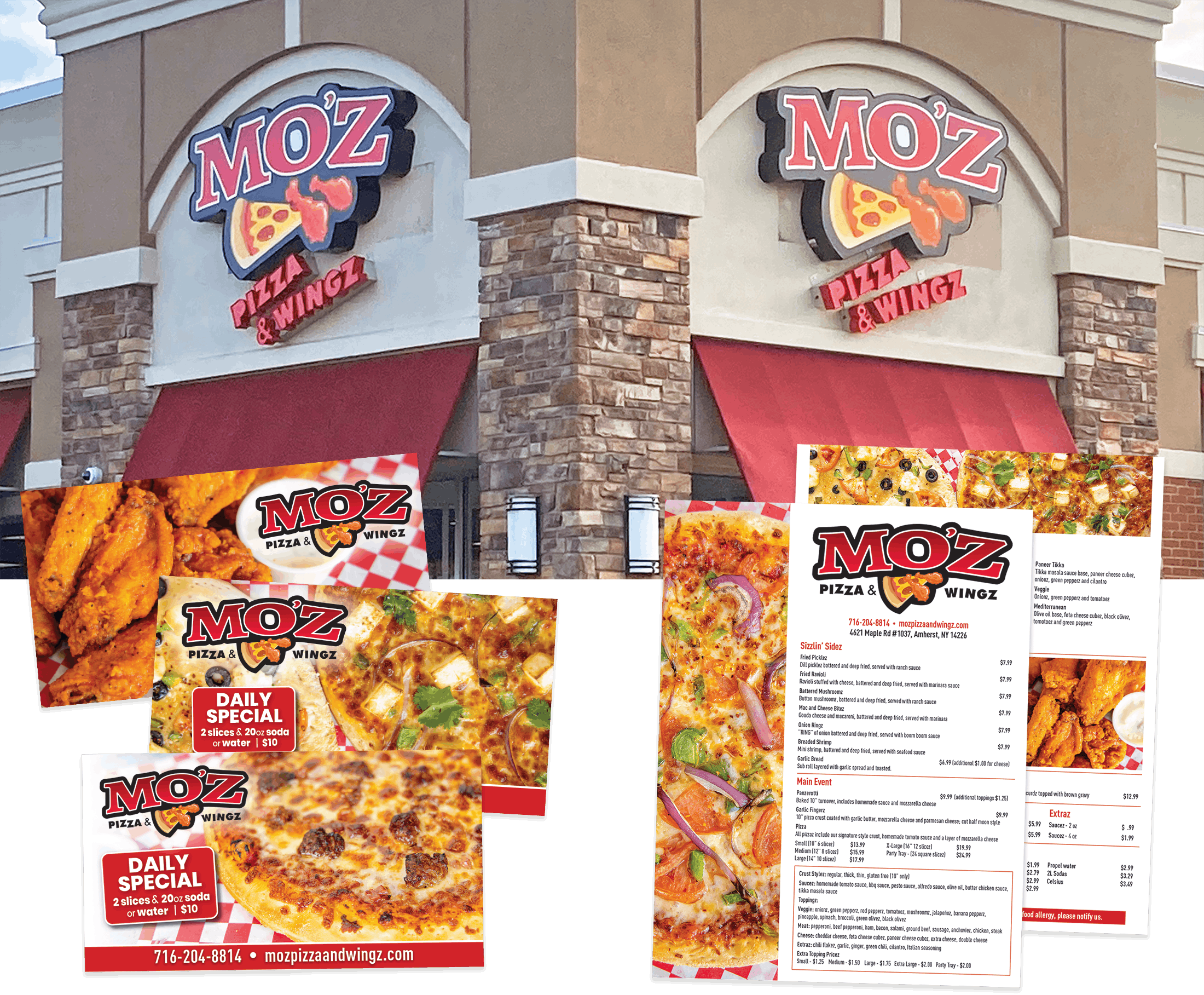moz pizza signage and sales materials